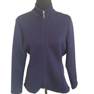 Greg Norman Womens Quilted Mock Neck Full Zip Golf Jacket Navy Medium